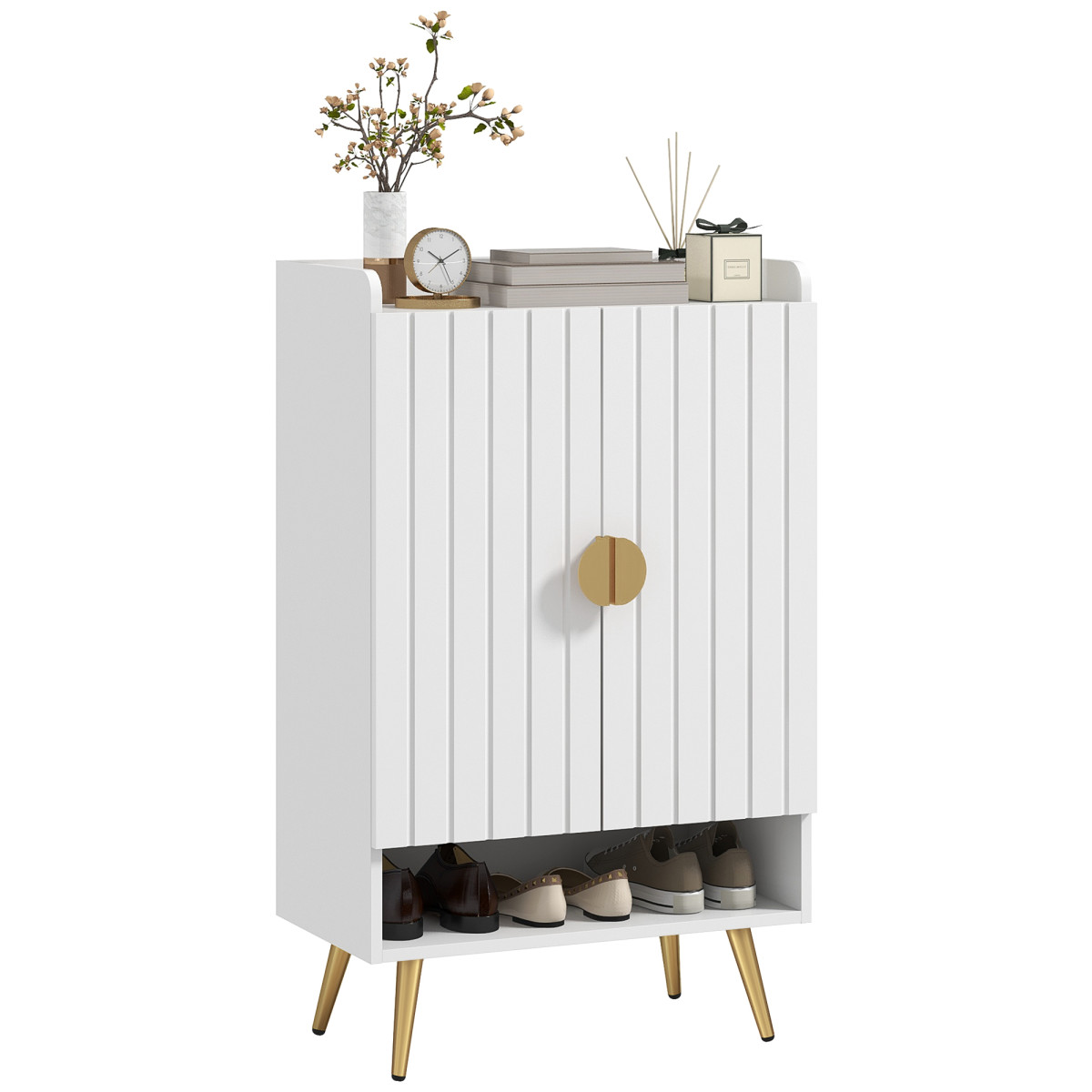 Homcom Grey/White Shoe Storage Cabinet With Beadboard Doors For 15 Pairs Of Shoes, - Image 2