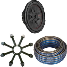 Kicker 48CWRT122 CompRT 12" Subwoofer, DVC, 2-ohm w/ Speaker Wire, Grill Bundle