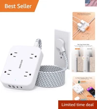 Surge Protector Power Strip with 2 USB C - BESHON 5 Ft Flat Extension Cord Flat