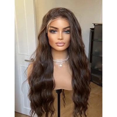 Hitzebeständiges Haar Damen Long Wavy Weich Lace-Front-Perücken Hellbraun