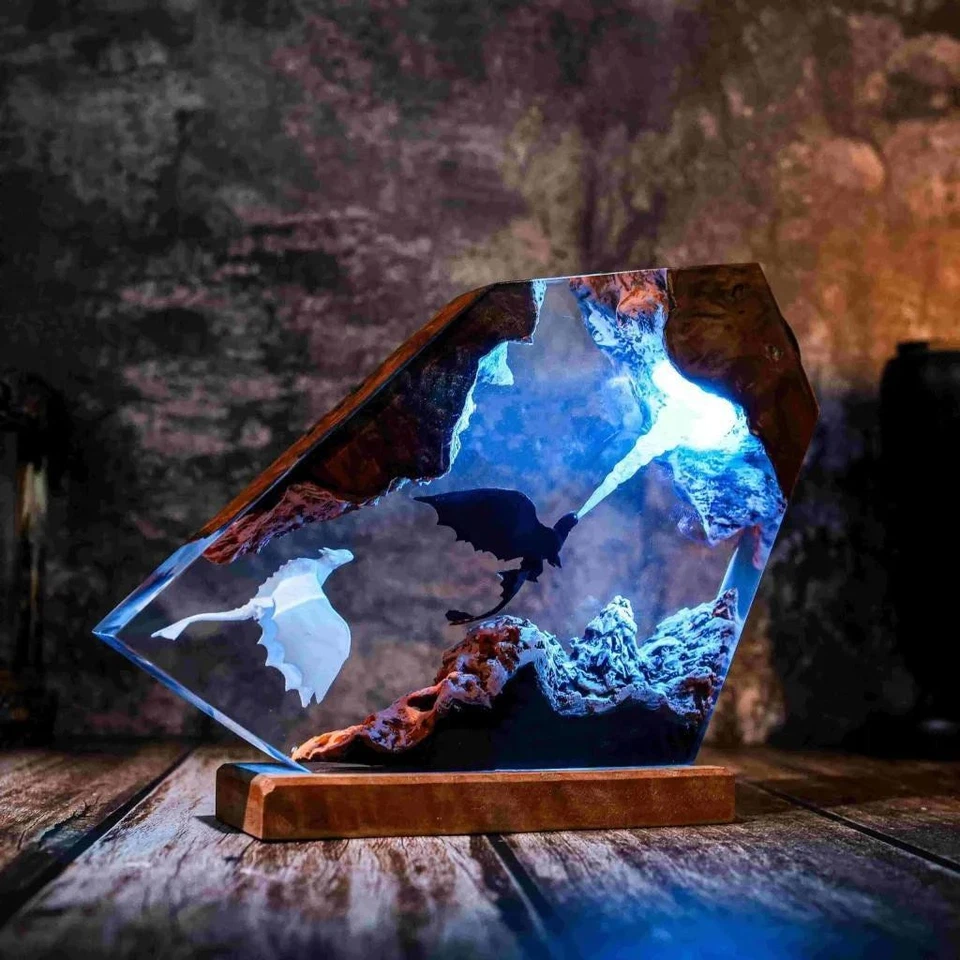 Fire Breathing Toothless and Light Fury Lamp, HTTYD Dragon Resin Art Night Light - image 3 of 4