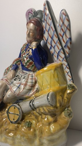 Antique Staffordshire Pottery Sleeping Scotsman Highland Soldier Flat Back - Picture 7 of 11