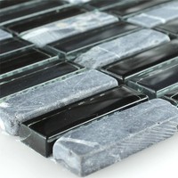 Mosaikmatte Glas Marmor Naturstein Fliesen Schwarz Grau Mix