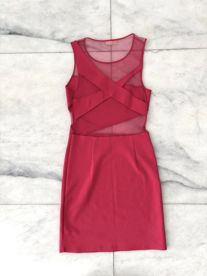 Silence + Noise Dress Mesh Sheer Sides Bodycon Mini Pink Womens Medium - Image 2 of 4