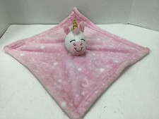 HB Hudson Baby Pink Unicorn Security Blanket Lovey Stars Plush White Soft Fleece