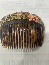 Art Nouveau Gilt And CoralBeal Floral 4 Faux Tortoise Shell Hair Comb