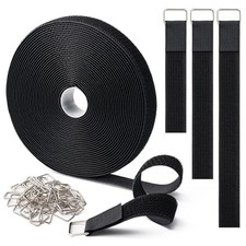 1" x16Ft Hook and Loop Straps with 25 Metal Buckles  Black 1" 16ft Me