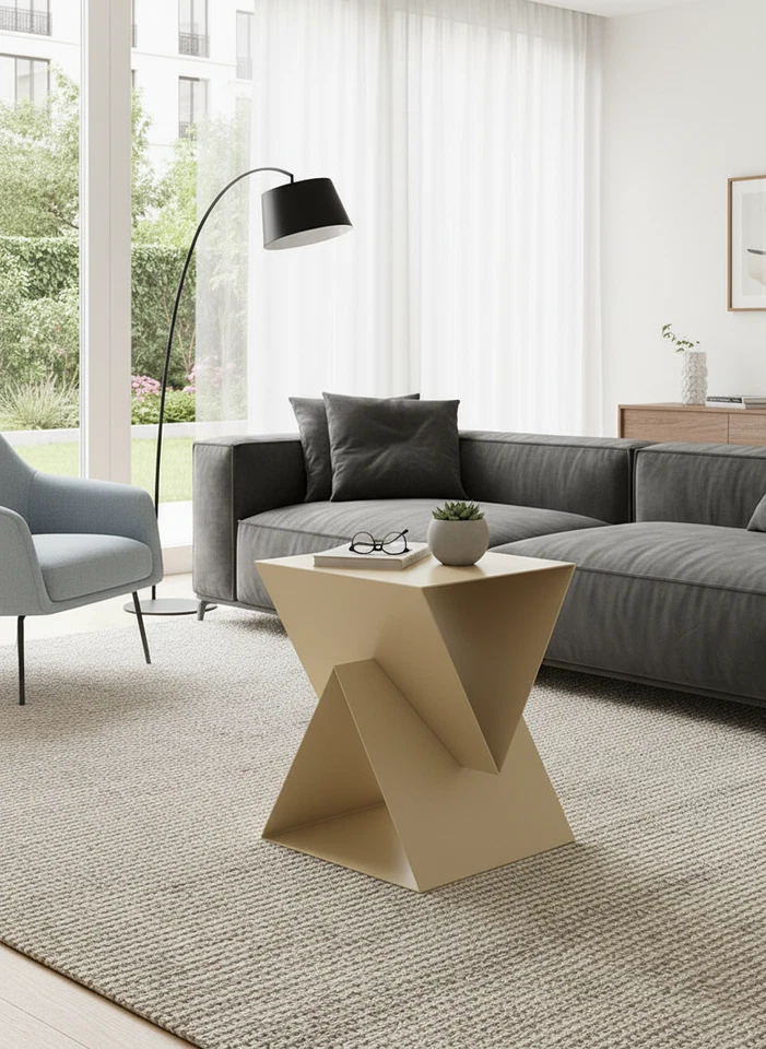 Modern white Geometric Side Table – Luxury Designer Coffee Table for Living Room - Image 2 of 4