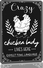 Funny Chicken Decorations for Coop -Crazy Chicken Tin Metal Signs Home D cor8x12