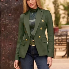 Boston Proper Modern Double Breasted Blazer Military Green Size 2