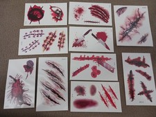 10 Sheets Fake Scars Temporary Tattoos Realistic Scary Blood Knife Cuts,Stitches