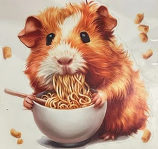 Large Sticker Guinea Pig 10x10 Ramen Bowl Eating Noodles Yum Wall Deco Decal Roo