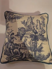 Vintage Tolie Blue French Country 11x11 Throw Pillow, Cottage Core