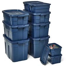 Rubbermaid Roughneck 10 Pack Dark Indigo Metallic Storage Bins Heavy Duty Totes