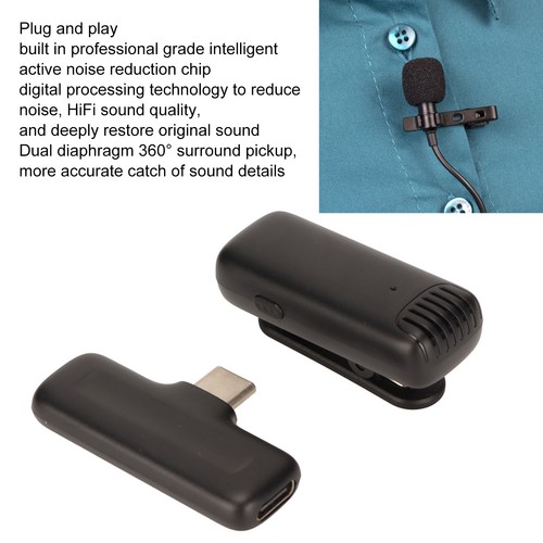Black Wireless Lavalier Microphone Noise Reduction Plug And Play Clip On Lap NEW - Afbeelding 11 van 12