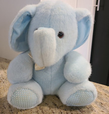 Vintage 90s Dakin Blue Elephant Plush Rattle Zoo Circus Safari Stuffed Animal