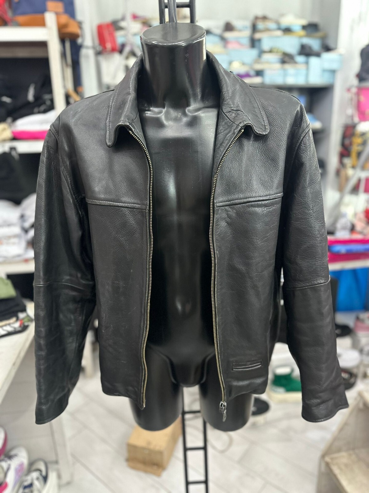 Mabrun Black Leather Jacket for Men Size 50 LLV443 Pre-Owned