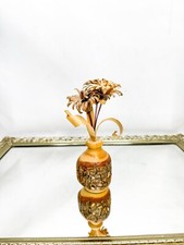 Tiny Hand Turned Wooden Vase w Wooden Flower Bunch