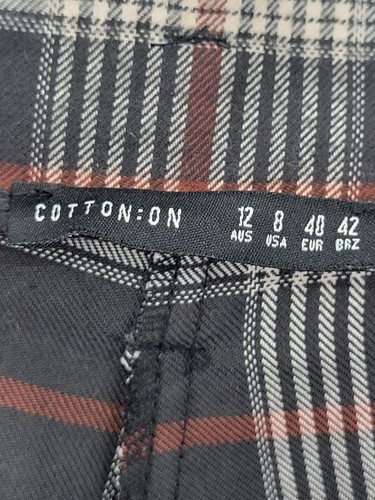 Cotton:On Pants Womens 8 Brown Plaid Flat Front Tapered Fit Trousers Academia - Picture 3 of 7