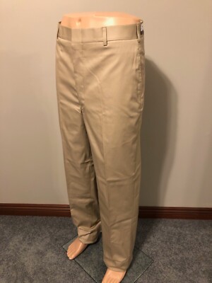 NWT Men's Ben Silver English Drill Khaki Flat Front Pants-Size 34 35W Long Rise