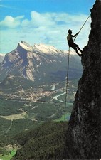 Bow Valley Canadian Rockies Banff Man Rock Mountain Climber Vtg Postcard F6