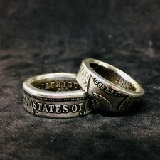 His and Hers Morgan Silver Dollar Coin Ring set. Both Rings from the same coin