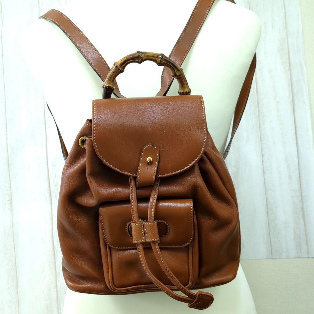 GUCCI Bamboo Leather Mini Backpack Brown Made in Italy  display picture 3