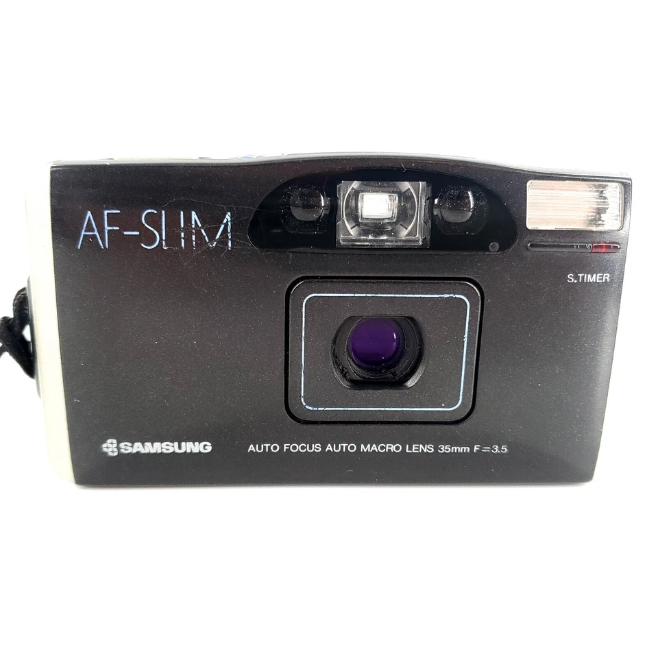 Пленочная камера Samsung AF-Slim 35 мм Point & Shoot кварцевая дата в комплекте в коробке работает - Изображение 2 из 4