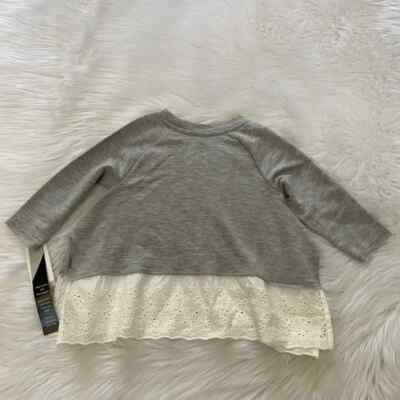 NEW wTag-Afton Street Gray w/White Lace Trim Top 12m