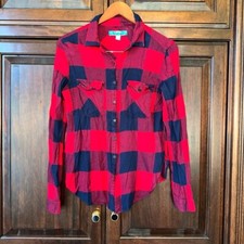 Women's Button Flannel Shirt, Red  Navy, Medium plaid