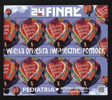 **Hoja POLONIA 2016 Fi4662 WOŚP globo aerostático medicina pediatría sellos de corazón
