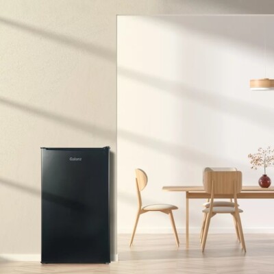 The Galanz 3.3 Cu ft Black Mini Fridge, Energy Star certified, blends style.