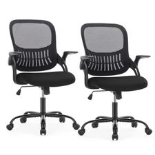 2Pcs Ergonomic Home Office Desk Mesh Computer Chair with Flip up Armrests Wheel