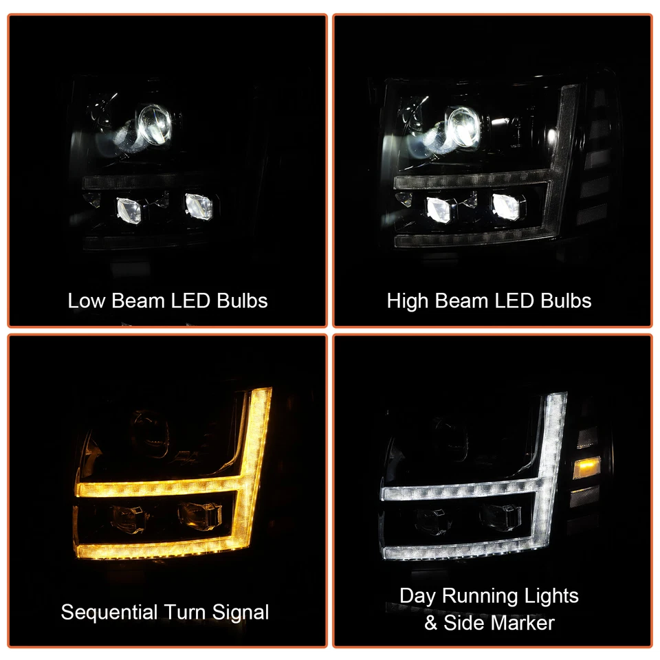 Par de faros LED completos para Chevy Silverado 2007-2014 LED con SEQ DRL  Foto 4 de 4