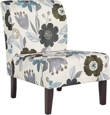 Triptis Floral Armless Accent Chair, White, Blue & Gray