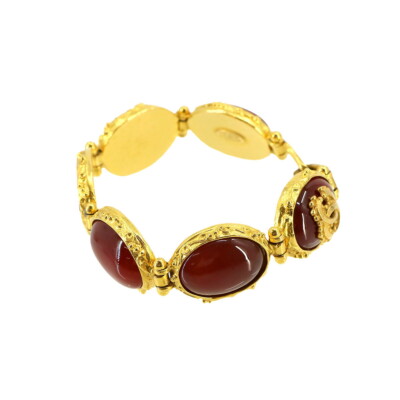 CHANEL Color Stone Bracelet Red Gold 96A Vintage Accessory