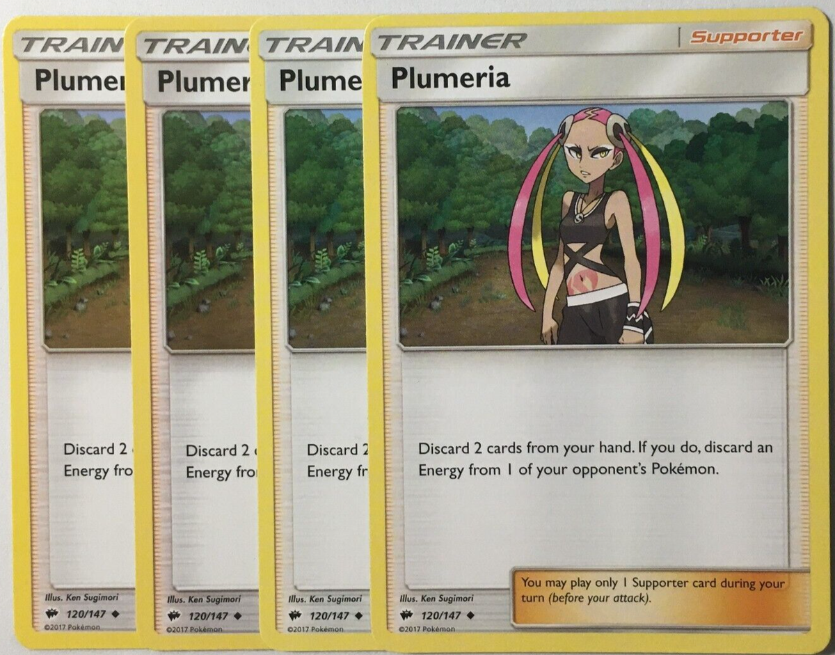 POKEMON 4X PLUMERIA 120/147 BURNING SHADOWS UNCOMMON NEAR MINT
