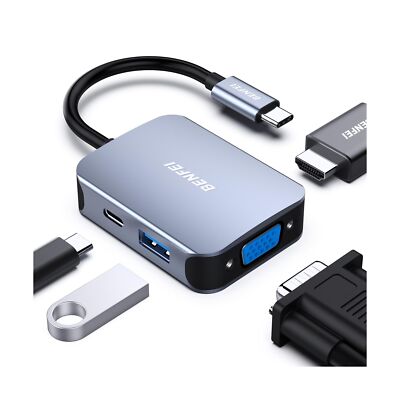BENFEI USB C HUB 4in1, USB Type-C to HDMI VGA Adapter, USB C to USB Adapter, ...
