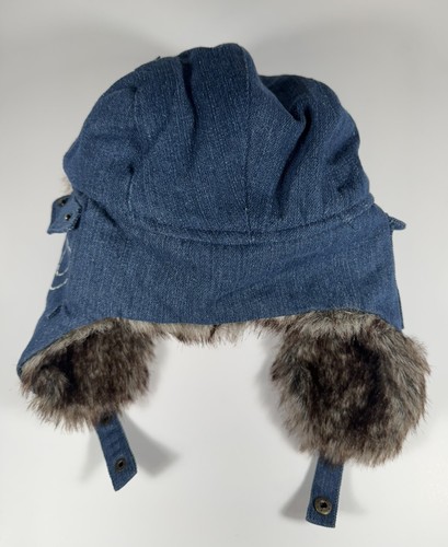 TRUE RELIGION Faux Fur Denim Trapper Hat Beanie Blue Men’s OSFA *NEW* - Picture 7 of 9