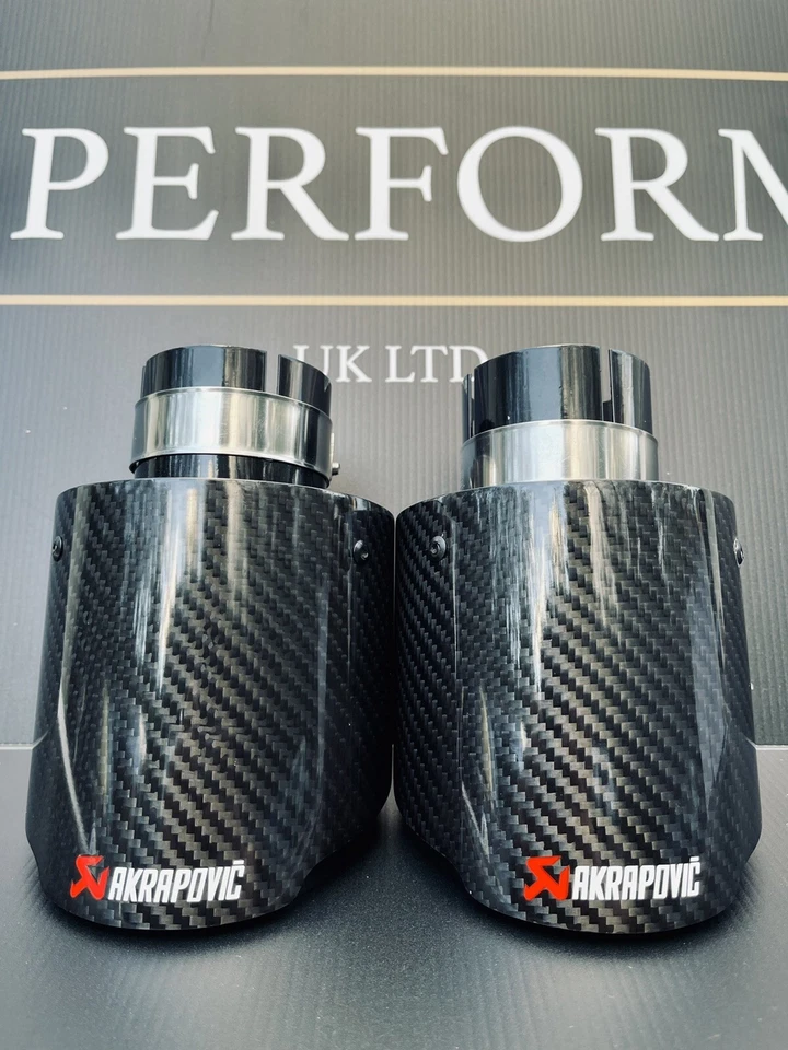 2 GLOSS BLACK CARBON FIBRE AKRAPOVIC EXHAUST TIPS 4.5” UNIVERSAL TAILPIPE - Image 4 of 4
