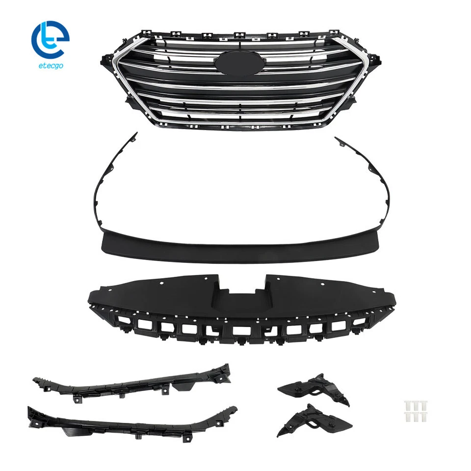 Parrilla delantera para Hyundai Elantra 2017-2018 + 4 soportes + tapa del parachoques + cubierta del radiador Foto 2 de 4