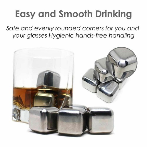 Stainless Steel Ice Cubes Chilling Stones Rocks Reusable for Whiskey Wine Drinks - Picture 5 of 11