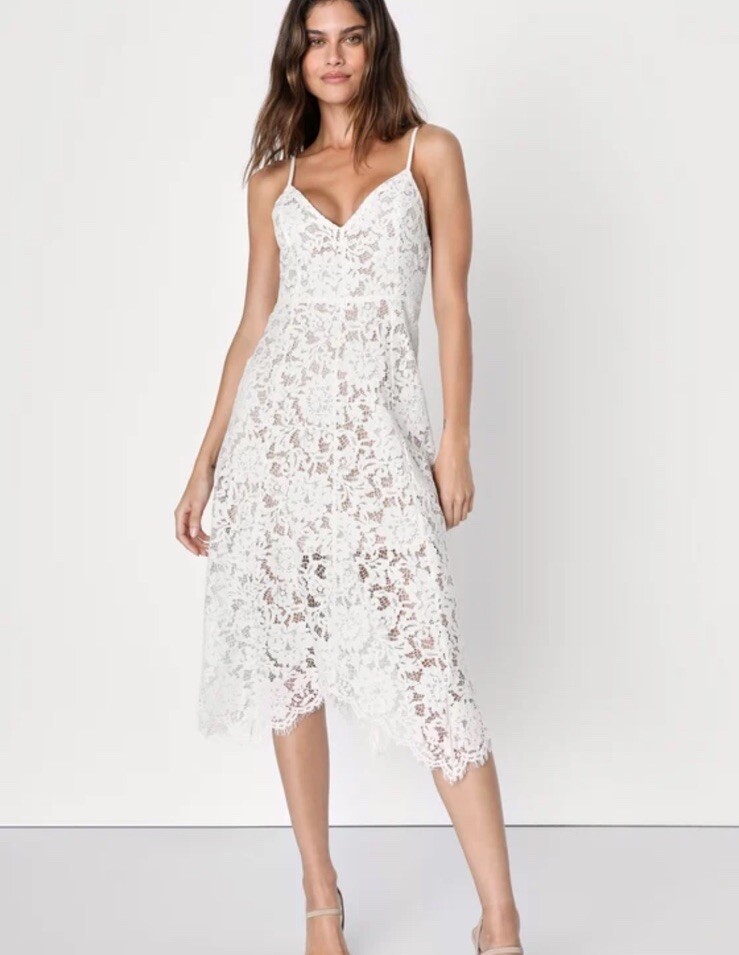 White Lace Midi Dress | Womens | X-Small | 100% Rayon | Lulus White Lace Midi Dress | Womens | X-Small | 100% Rayon | Lulus