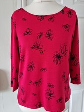 minuet petite jumper fine knit red black floral 3/4 sleeve uk large Spring wear