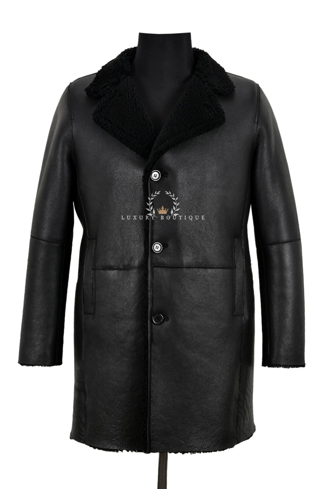 ALTRA Cappotto uomo pelle di pecora sherling nero nero pelliccia classico trench reefer cappotto caldo
