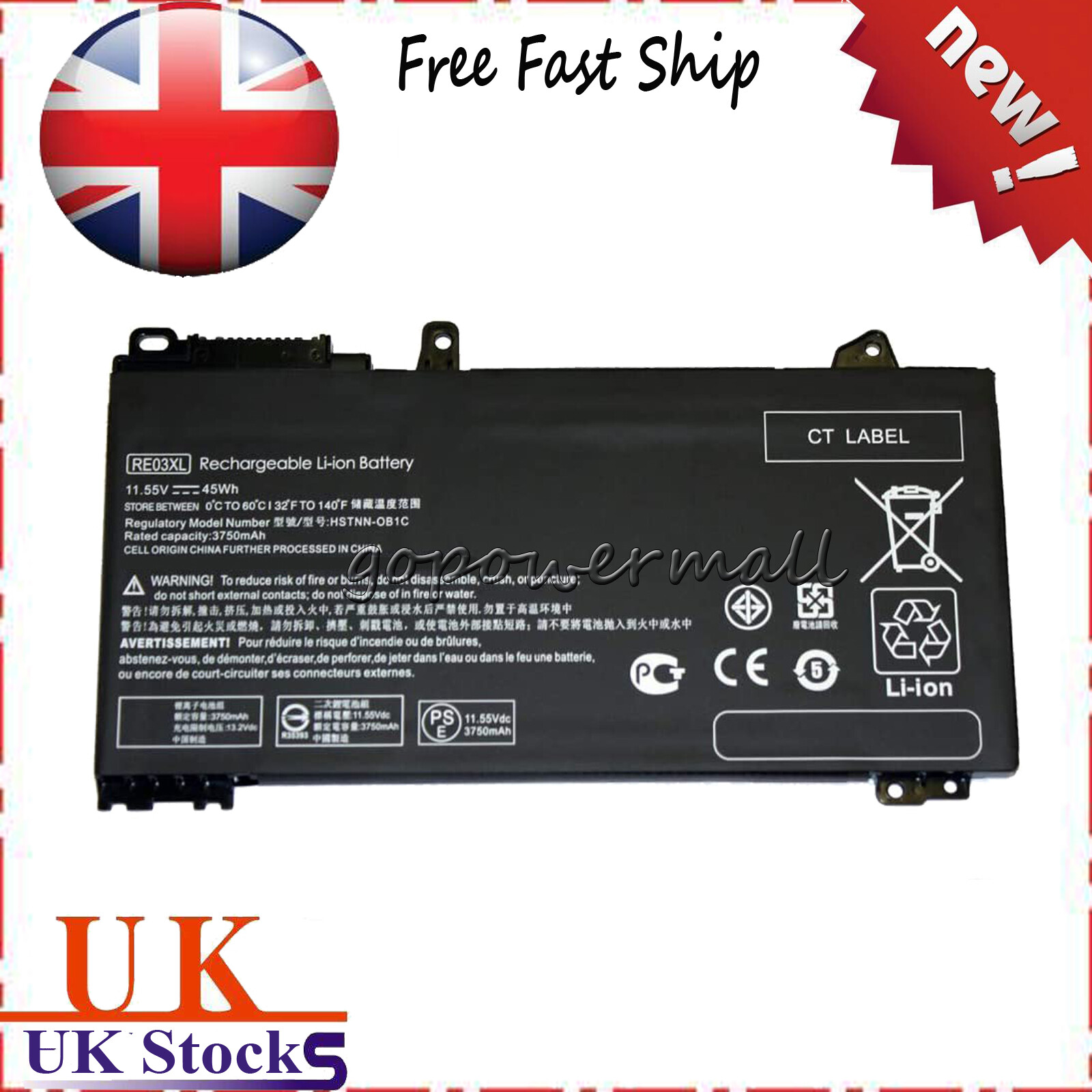 RE03XL Battery for HP ProBook 430 440 450 455 G6/G7 455R G6 G7 Series 45Wh