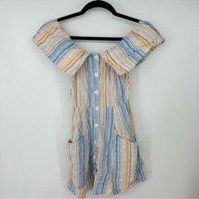 Reformation 100% Linen Fiesta Colorful Striped Front Button Mini Dress