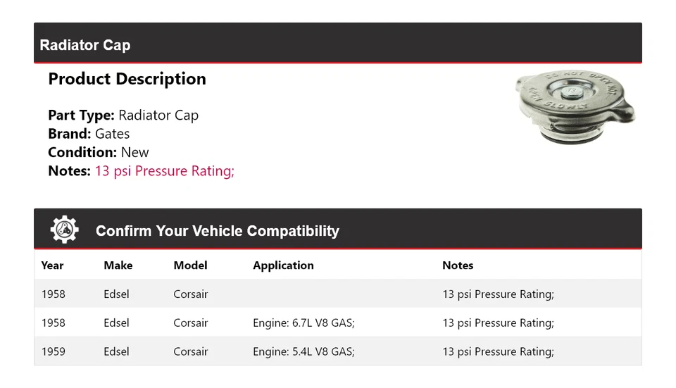 Крышка радиатора ворота для 1958-1959 Edsel Corsair - Изображение 2 из 4
