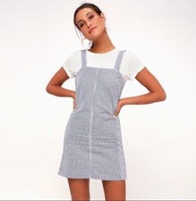 RVCA Blue & White Pin Stripe Tide Shift Pinafore Dress Size Small