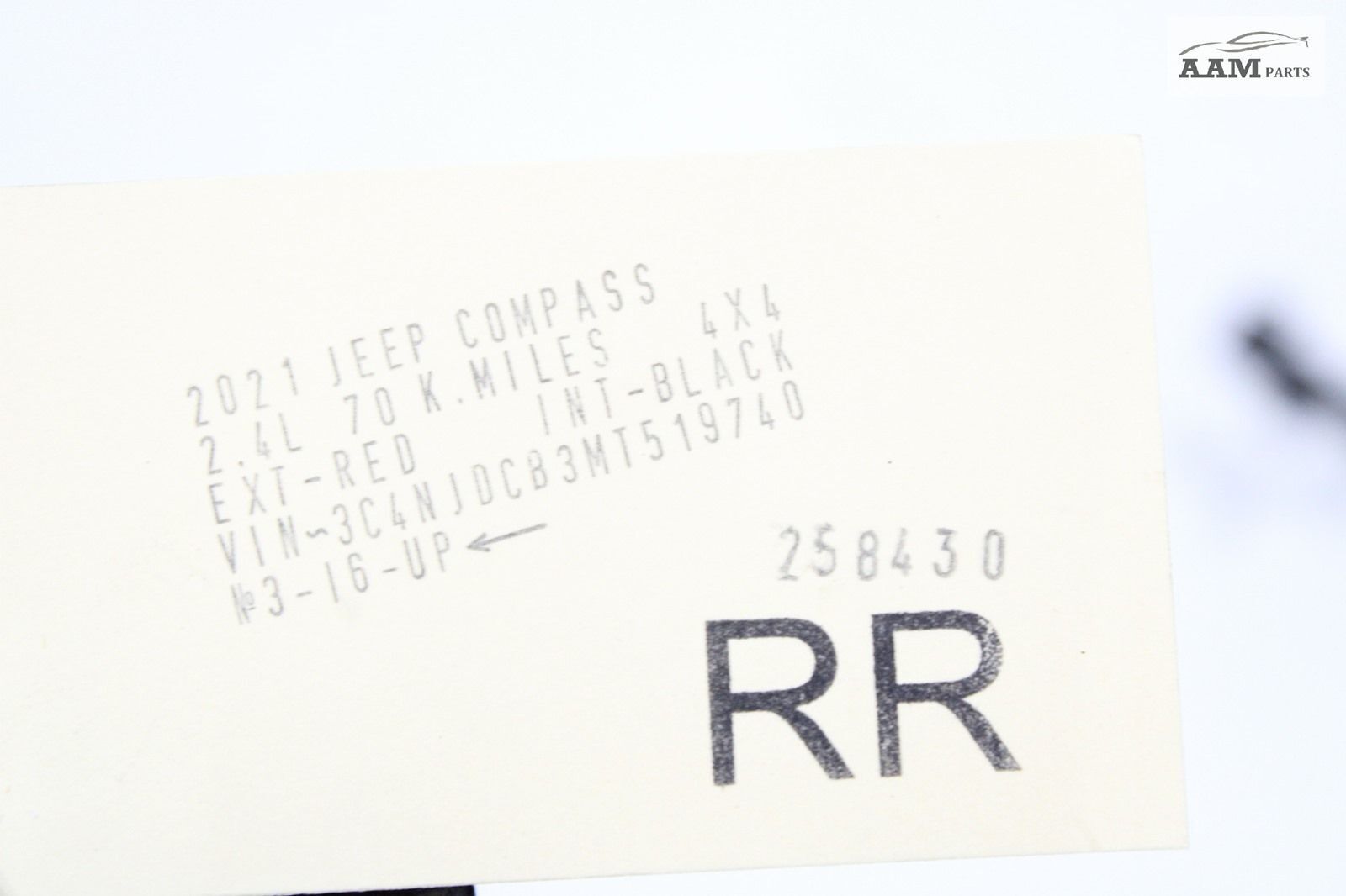 2017-2024 JEEP COMPASS 4WD REAR RIGHT SIDE BRAKE CALIPER CABLE WIRE HARNESS OEM